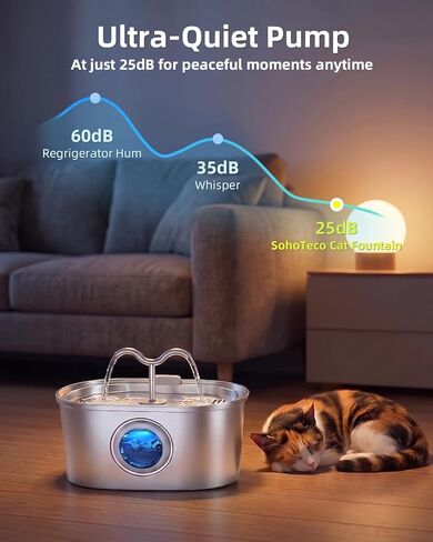 Stainless Steel Cat Water Fountain, 108oz/3.2L Pet Water Fountain for Cats Indoor, with Dual Spouts for Multiple Cats, Ultra-Quiet Automatic Dog Water Dispenser, 3 Replacement Filters Included in Kuwait
