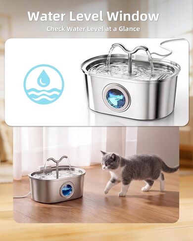 Stainless Steel Cat Water Fountain, 108oz/3.2L Pet Water Fountain for Cats Indoor, with Dual Spouts for Multiple Cats, Ultra-Quiet Automatic Dog Water Dispenser, 3 Replacement Filters Included in Kuwait