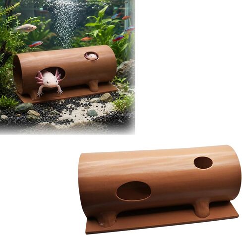 Natural Log Aquarium Tunnel Hideout for Axolotl, Pleco & Corydoras – Aquarium Cave, Safe Non-Toxic Fish Shelter, Bottom Dweller Cave, Aquascape Decoration, Stable Base (8" Long) in Kuwait