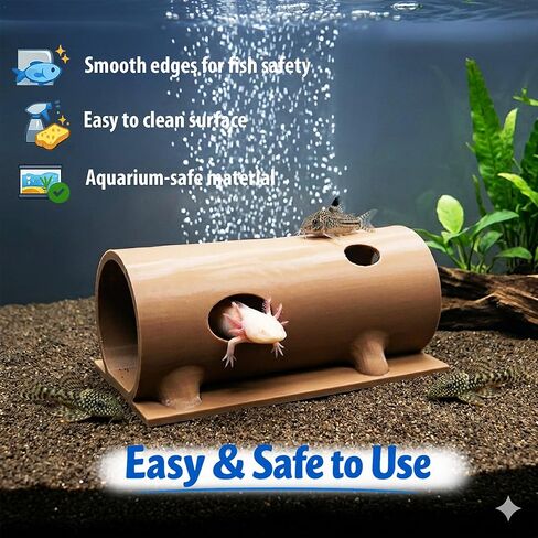 Natural Log Aquarium Tunnel Hideout for Axolotl, Pleco & Corydoras – Aquarium Cave, Safe Non-Toxic Fish Shelter, Bottom Dweller Cave, Aquascape Decoration, Stable Base (8" Long) in Kuwait