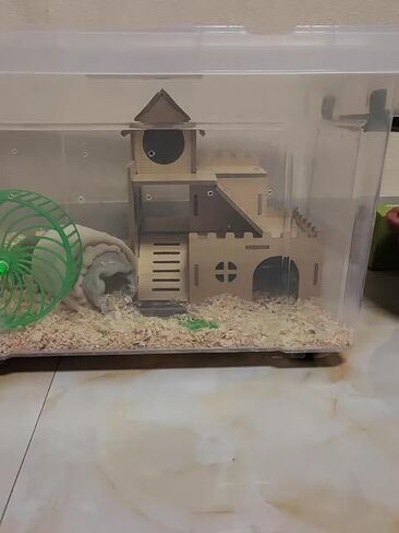 3-Tier Wooden Hamster Hideout, Syrian Hamster House with Ramps & Entrances, for Dwarf Hamsters, Gerbils (Not for Guinea Pigs) in Kuwait