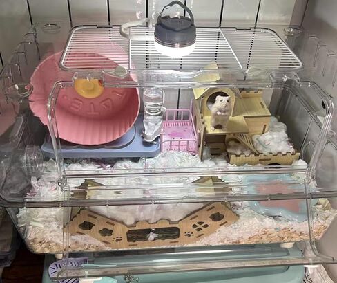 3-Tier Wooden Hamster Hideout, Syrian Hamster House with Ramps & Entrances, for Dwarf Hamsters, Gerbils (Not for Guinea Pigs) in Kuwait