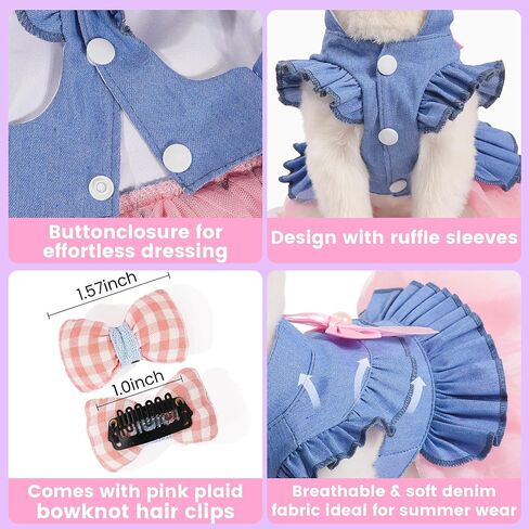 Dog Dress, Fashion Puppy Tutu Princess Dresses for Small Dogs Girl, Sweet Skirt with Dog Bowknot Clips, Spring Dog Cat Clothes Pet Apparel (Denim Princess Dress, XX-Small) in Saudi Arabia