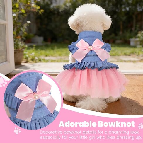 Dog Dress, Fashion Puppy Tutu Princess Dresses for Small Dogs Girl, Sweet Skirt with Dog Bowknot Clips, Spring Dog Cat Clothes Pet Apparel (Denim Princess Dress, XX-Small) in Saudi Arabia