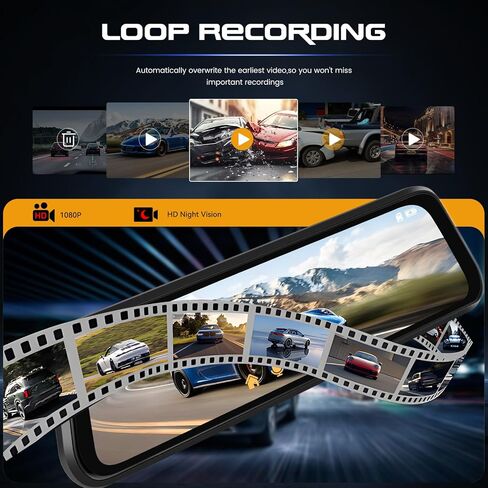 Mirror Dash cam Backup Camera, 4.5 inch with 1080P IPS Screen Mirror for Cars Front and Rear View Backup Camera Night Vision, Parking Assistance, Loop Recording, 24 Hours Parking Mode, G-Sensor in Saudi Arabia