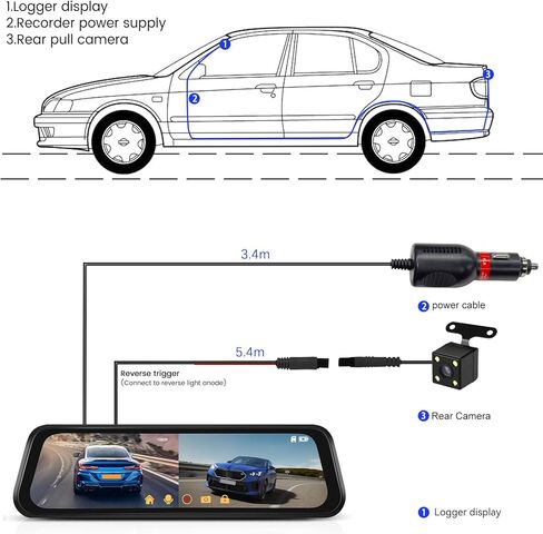 Mirror Dash cam Backup Camera, 4.5 inch with 1080P IPS Screen Mirror for Cars Front and Rear View Backup Camera Night Vision, Parking Assistance, Loop Recording, 24 Hours Parking Mode, G-Sensor in Saudi Arabia