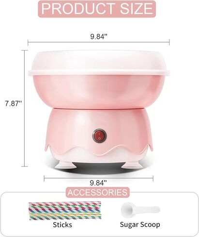 Cotton Candy Machine – Effortless Operation & Cleaning, Quiet Floss Maker for Kids, Parties, and Home Use - Includes Colorful Sticks & Sugar Scoop, 9.84 x 7.87 Inches (Sugar Not Included) in Kuwait