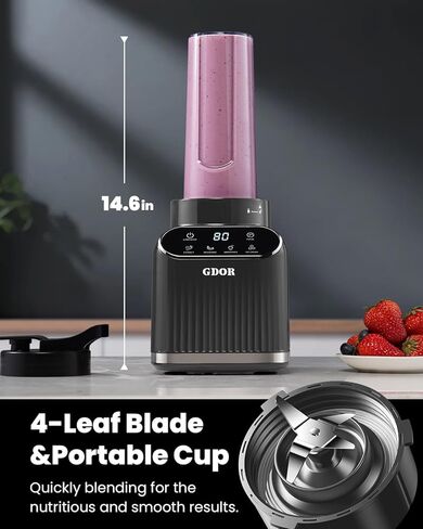 GDOR Professional Blender for Kitchen, 1200 Peak Watts Smoothie Blender, 5 Functions for Ice Crushing & Frozen Fruit, 52 Oz Glass Jar & 24 Oz To-Go Cup Combo, Self-Cleaning, Gray in Kuwait
