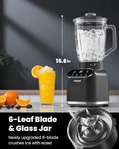 GDOR Professional Blender for Kitchen, 1200 Peak Watts Smoothie Blender, 5 Functions for Ice Crushing & Frozen Fruit, 52 Oz Glass Jar & 24 Oz To-Go Cup Combo, Self-Cleaning, Gray in Saudi Arabia