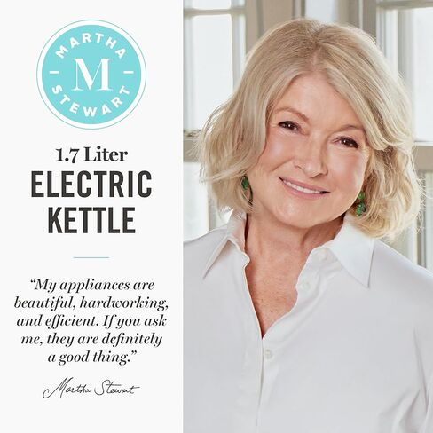 Martha Stewart Electric Kettle with Removable Stainless Steel Tea Infuser, Glass Carafe 1.7L (7 Cups), Hot Water Boiler, 4 Presets, Keep Warm & Auto Shut-Off, Cordless 360° Swivel Base, Linen White in Saudi Arabia