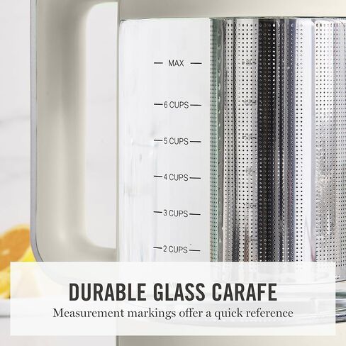Martha Stewart Electric Kettle with Removable Stainless Steel Tea Infuser, Glass Carafe 1.7L (7 Cups), Hot Water Boiler, 4 Presets, Keep Warm & Auto Shut-Off, Cordless 360° Swivel Base, Linen White in Saudi Arabia
