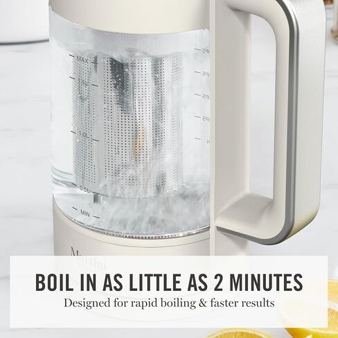 Martha Stewart Electric Kettle with Removable Stainless Steel Tea Infuser, Glass Carafe 1.7L (7 Cups), Hot Water Boiler, 4 Presets, Keep Warm & Auto Shut-Off, Cordless 360° Swivel Base, Linen White in Saudi Arabia