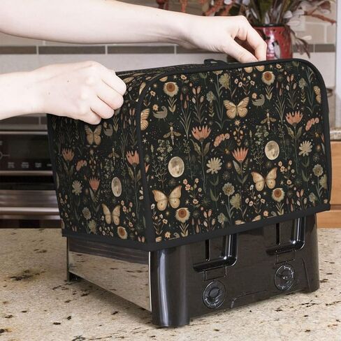 2 Slice Toaster Cover Vintage Butterfly Moon Flower Dust Proof Washable Kitchen Appliance Cover with Pocket, Oxford Fabric Countertop Toaster Protector for Standard Toasters Small Appliances in Saudi Arabia