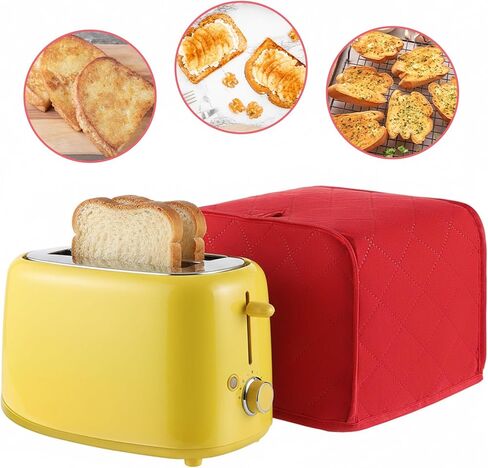 2 Slice Toaster Cover, 11.81" x 7.87" x 7.87" Toaster Covers for Bread Maker, Quilted Polyester & Cotton Dustproof Cover, Fits Most Standard Toasters, Red (1 Piece) in Kuwait