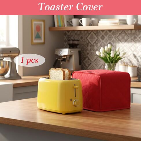 2 Slice Toaster Cover, 11.81" x 7.87" x 7.87" Toaster Covers for Bread Maker, Quilted Polyester & Cotton Dustproof Cover, Fits Most Standard Toasters, Red (1 Piece) in Kuwait
