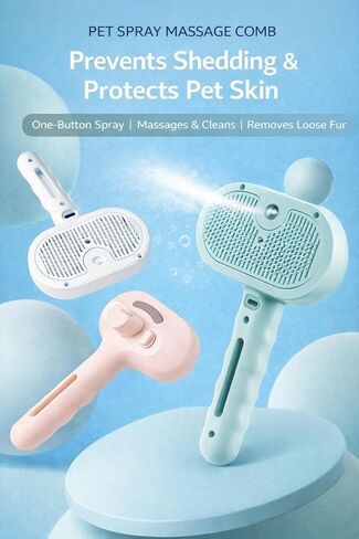 HuggleTail Pet Grooming Brush with Mist Spray – Self Cleaning Dog & Cat Deshedding Brush, Rechargeable Steam Comb for Shedding & Tangles in Kuwait