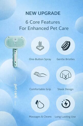 HuggleTail Pet Grooming Brush with Mist Spray – Self Cleaning Dog & Cat Deshedding Brush, Rechargeable Steam Comb for Shedding & Tangles in Kuwait