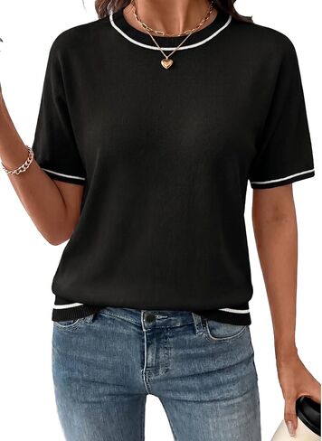 SHEWIN Womens Tops 2024 Casual Summer Crewneck Lightweight Knit Short Sleeve Shirts in Saudi Arabia