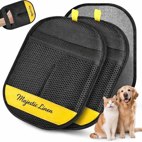 2PCS Pet Grooming Gloves for Dogs & Cats – Deshedding Hair Remover Mitt with Gentle Massage, Reusable Pet Hair Removal Glove for Long & Short Fur (Black/Yellow) in Kuwait