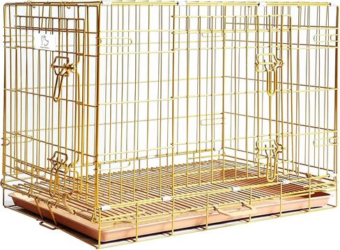 HOMEY PET Copper Gold Dog Crate 30 Inch, Portable Folding Metal Wire Dog Kennel Pet Dog Cage with Removable Floor Grid, Pull Out Pan, Double Doors, Handle for Medium-Small Breed Dogs Indoor Travel in Kuwait