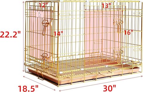 HOMEY PET Copper Gold Dog Crate 30 Inch, Portable Folding Metal Wire Dog Kennel Pet Dog Cage with Removable Floor Grid, Pull Out Pan, Double Doors, Handle for Medium-Small Breed Dogs Indoor Travel in Kuwait