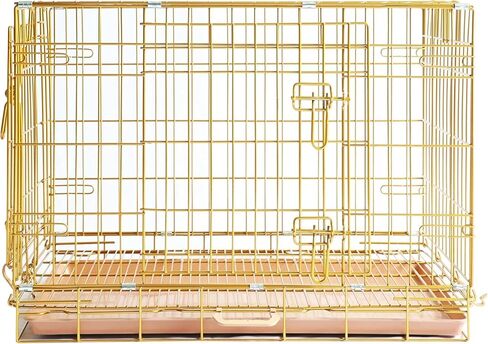 HOMEY PET Copper Gold Dog Crate 30 Inch, Portable Folding Metal Wire Dog Kennel Pet Dog Cage with Removable Floor Grid, Pull Out Pan, Double Doors, Handle for Medium-Small Breed Dogs Indoor Travel in Kuwait
