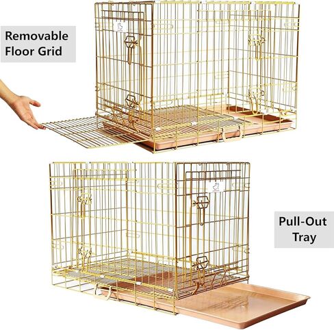 HOMEY PET Copper Gold Dog Crate 30 Inch, Portable Folding Metal Wire Dog Kennel Pet Dog Cage with Removable Floor Grid, Pull Out Pan, Double Doors, Handle for Medium-Small Breed Dogs Indoor Travel in Kuwait