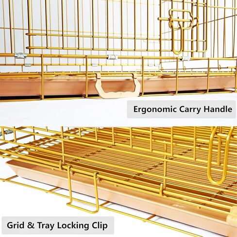 HOMEY PET Copper Gold Dog Crate 30 Inch, Portable Folding Metal Wire Dog Kennel Pet Dog Cage with Removable Floor Grid, Pull Out Pan, Double Doors, Handle for Medium-Small Breed Dogs Indoor Travel in Kuwait
