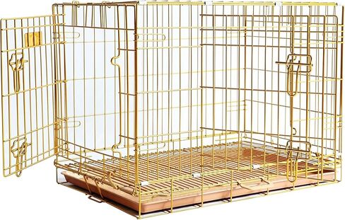 HOMEY PET Copper Gold Dog Crate 30 Inch, Portable Folding Metal Wire Dog Kennel Pet Dog Cage with Removable Floor Grid, Pull Out Pan, Double Doors, Handle for Medium-Small Breed Dogs Indoor Travel in Kuwait