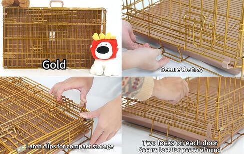 HOMEY PET Copper Gold Dog Crate 30 Inch, Portable Folding Metal Wire Dog Kennel Pet Dog Cage with Removable Floor Grid, Pull Out Pan, Double Doors, Handle for Medium-Small Breed Dogs Indoor Travel in Kuwait
