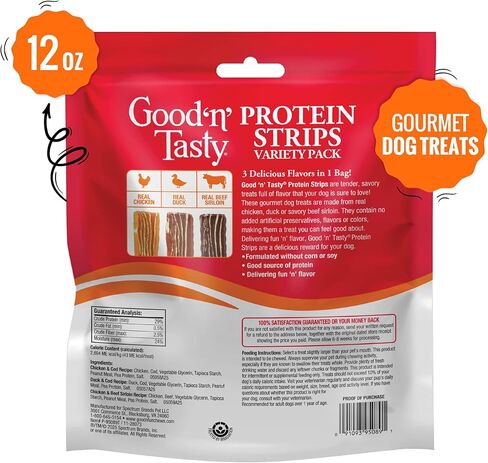 Good’n’Tasty Protein Strips Variety Pack, 12 oz, High-Protein Dog Treat with Real Chicken Or Duck and Savory Beef Sirloin, Jerky-Style Chew with No Added Artificial Preservatives, Flavors Or Colors in Kuwait