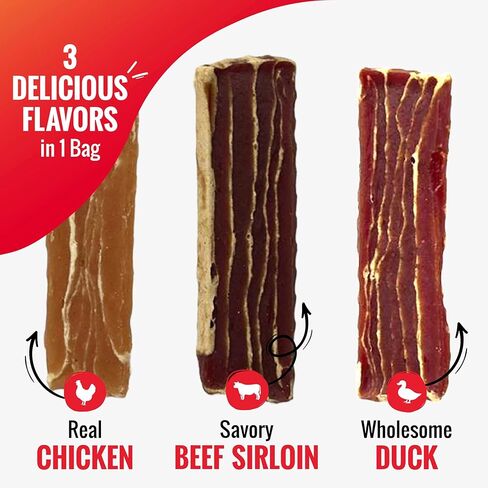 Good’n’Tasty Protein Strips Variety Pack, 12 oz, High-Protein Dog Treat with Real Chicken Or Duck and Savory Beef Sirloin, Jerky-Style Chew with No Added Artificial Preservatives, Flavors Or Colors in Kuwait