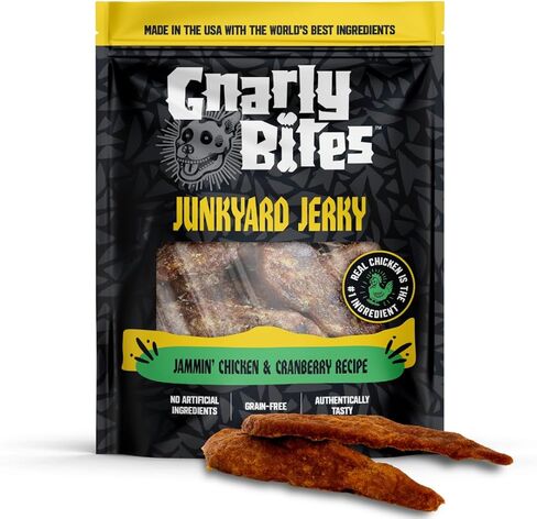 Junkyard Jerky Dog Treats، وجبة خفيفة صحية ناعمة ومطاطية للكلاب والكلاب البالغة، مصنوعة من الدجاج الحقيقي والتوت البري، مع مضادات الأكسدة، خالية من الحبوب، مكونات طبيعية، 14 أونصة in Kuwait