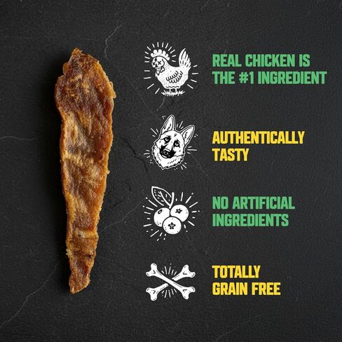 Junkyard Jerky Dog Treats، وجبة خفيفة صحية ناعمة ومطاطية للكلاب والكلاب البالغة، مصنوعة من الدجاج الحقيقي والتوت البري، مع مضادات الأكسدة، خالية من الحبوب، مكونات طبيعية، 14 أونصة in Kuwait