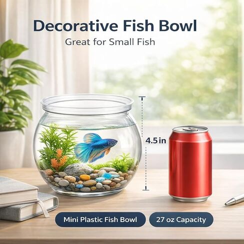 Mini Plastic Fish Bowl, Small Decorative Fish Bowl with Glass-Like Clarity, Unbreakable Acrylic Fish Bowl for Tabletop Decor, Parties, Events & Light Aquatic Use in Kuwait