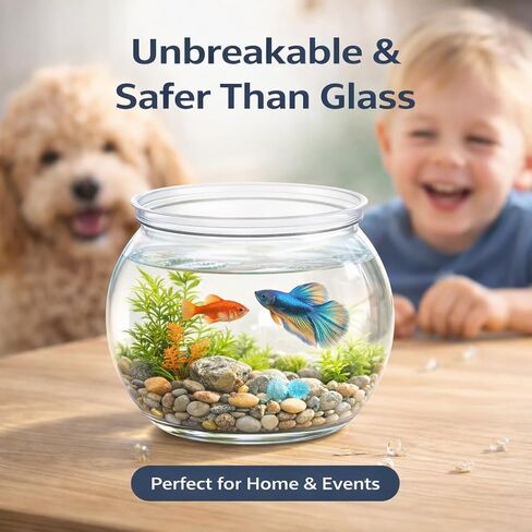 Mini Plastic Fish Bowl, Small Decorative Fish Bowl with Glass-Like Clarity, Unbreakable Acrylic Fish Bowl for Tabletop Decor, Parties, Events & Light Aquatic Use in Kuwait