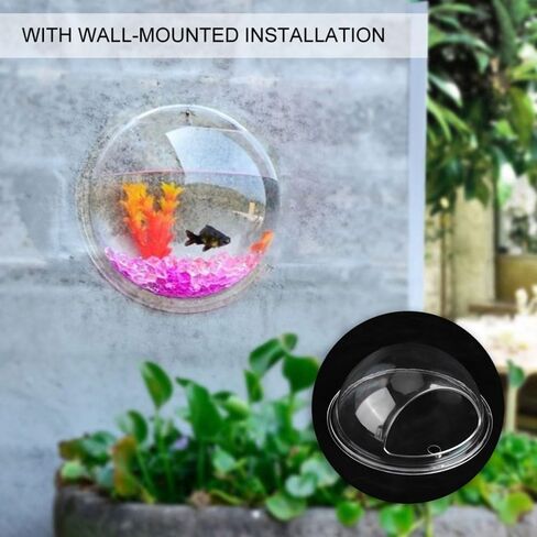 5.9 Inch Transparent Acrylic Wall Mounted Fish Bowl Space-Saving Leak-Proof Hanging Aquarium for Small Fish Plants Home Office Decoration in Kuwait