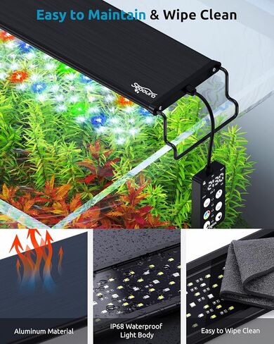 SEAOURA LED ضوء حوض السمك، مؤقت مخصص 24/7، ذاكرة انقطاع التيار الكهربائي، 7 صفوف LED 18-24in ضوء خزان الأسماك كامل الطيف، 8 ألوان، 20 سطوع، دورة النهار والليل، حامل قابل للتعديل لنمو نباتات المياه العذبة in Kuwait
