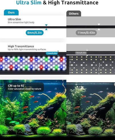 SEAOURA LED ضوء حوض السمك، مؤقت مخصص 24/7، ذاكرة انقطاع التيار الكهربائي، 7 صفوف LED 18-24in ضوء خزان الأسماك كامل الطيف، 8 ألوان، 20 سطوع، دورة النهار والليل، حامل قابل للتعديل لنمو نباتات المياه العذبة in Kuwait