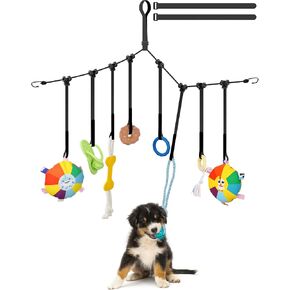 ZooZoo Puppy Hanging Tug Toy Set for Small Dogs & Teething Puppies - 8 Replaceable Hanging Toys, 59 Inch Elastic Rope, Adjustable Height, Indoor and Outdoor Interactive Play for Training and Exercise in Saudi Arabia