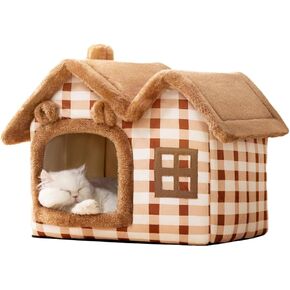 Cute Bear Pet Nest Luxury Double Roof Indoor Dog House Winter Cat Nest Foldable Warm Soft Kennel Cozy Cat House with Removable Cushion Pillow and Non-Slip Bottom in Saudi Arabia