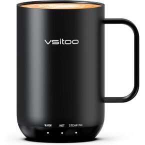 كوب قهوة Vsitoo S3 Ultra 20oz ذاتي التسخين مع مستشعر تلقائي AI، سعة كبيرة قابلة لإعادة الشحن، كوب ذكي دافئ 120-150 درجة فهرنهايت، مقاوم للماء IPX7، هدية للمكتب المنزلي للنساء والرجال - أسود in Kuwait