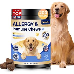 Dog Allergy Chews, Itchy Skin & Paw Licking Support, Probiotics for Dogs, Immune & Gut Health, Seasonal Allergy Formula, Skin & Coat Health, Chicken Flavor Soft Chews, 200 Ct, BlueGold in Kuwait