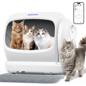 XXXL Self-Cleaning Cat Litter Box, 106L Extra-Large Automatic Cat Litter Box for Multiple Cats, Safety Sensor/Anti-Pinch Patent/Smart APP Control/Low Entrance/Double-Layer Defense/Easy Clean in Kuwait