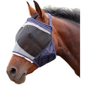 Shires FlyGuard Pro Fine Mesh Earless Fly Mask – Full Size | Lightweight Polyester Fly & Insect Protection | Breathable Fine Mesh for Turnout, Grazing & Stable Use | Navy Colour in Kuwait