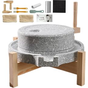 Artisanal Natural Stone Grain Mill (Solid Wood Base) - Household Grinder for Wheat/Spices & Coffee Beans, Traditional Manual Grinding Tool for Breads & Tortillas (9.84x13.8In) in Saudi Arabia