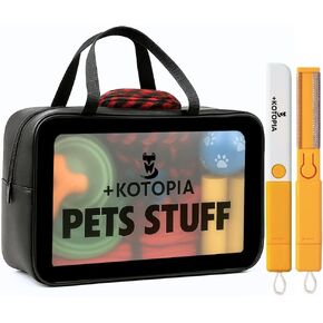 Dog Grooming Tote Bag – Travel Supply Organizer for Dogs – Pet Accessories Storage with Hair Remover Brush – Compact Grooming Bag for Home & Trips – Black/Yellow in Kuwait