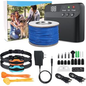 PcEoTllar Electric Fence for Dogs, Electric Dog Fence System, 2 Water Resistant Collar Receiver, with 656Ft Underground/Aboveground Boundary Wire, for Small Medium Large Dogs in Kuwait