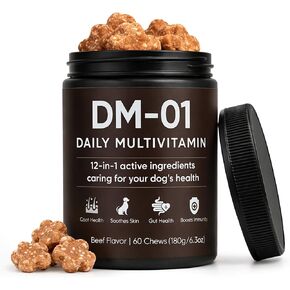 DM-01 Daily Multivitamin for Dogs - Advanced Hip & Joint Support, Boosts Immune System & Digestion, Promotes Skin, Coat & Organ System Health, Enhances Activity & Mood, 60 Chews (1) in Kuwait
