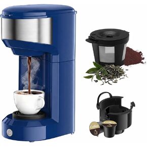 Single Serve Coffee Maker, 2 in 1 Brewer for K Pod & Ground Coffee, 90s Rapid Brew 6 to 14oz Capacities with Auto Shut Off, Small Compact Design for Home Office Travel Camping (Dark Blue) in Kuwait